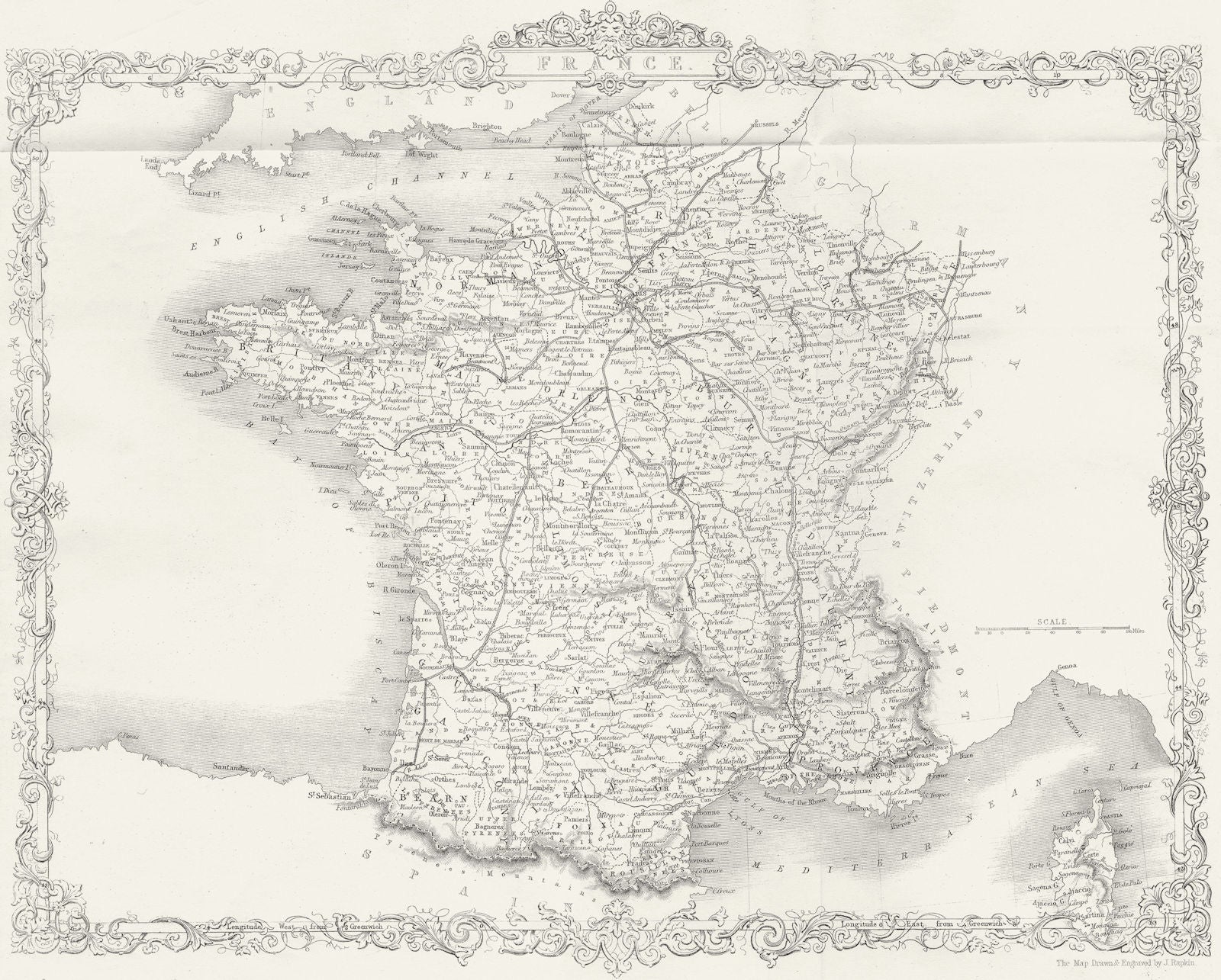 FRANCE. Rapkin Wright 1860 old antique vintage map plan chart